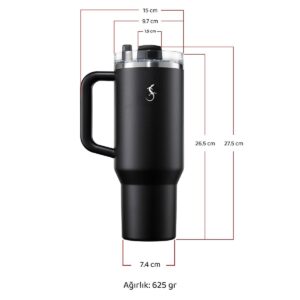 Lurch - “Big Cup” 1.2 L Adaçayı Yeşil, paslanmaz Çelik Termos - Uzatılabilir Pipetli, Çift Cidarlı, Sızdırmaz - 240978 - Görsel 9